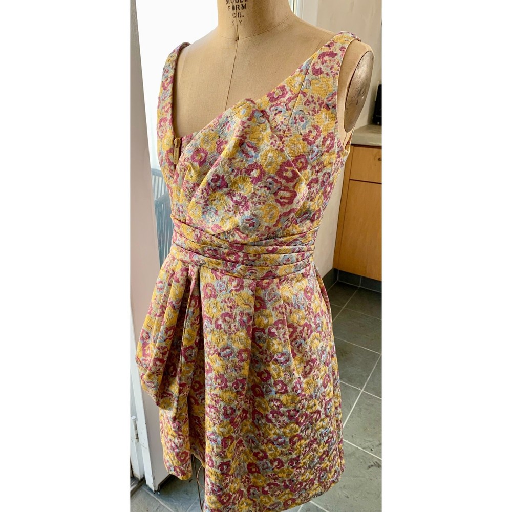 Zac Posen Target Fitted Metallic Floral Bow Cocktail Dress with Pockets Size 7=S